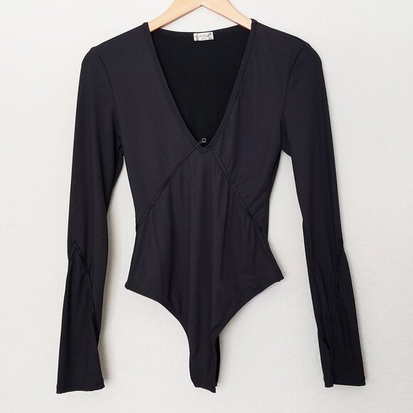 Free People Intimately Victoria Plunge V Neck Bodysuit S Long Sleeves Stretchy - Picture 5 of 15